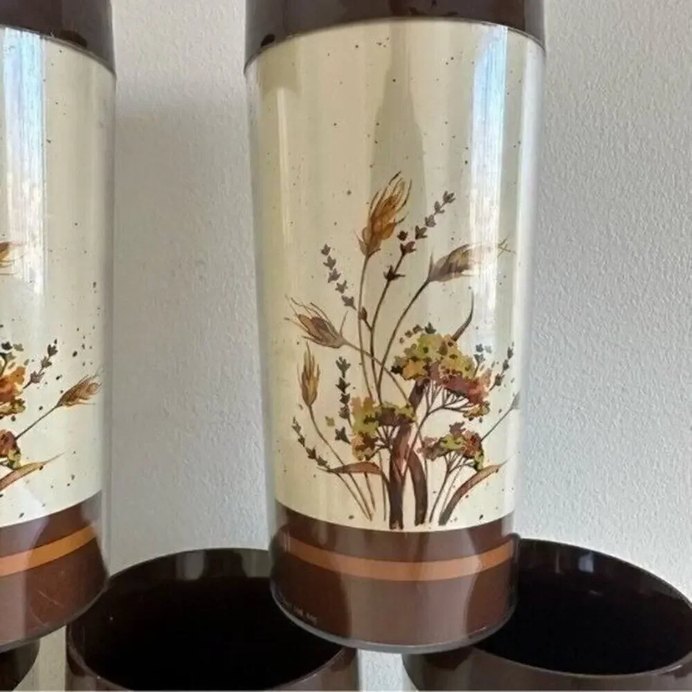 Vintage Thermo-Serv Insulated Tumblers Set of 5 Wheat Harvest Brown MCM‎ USA
